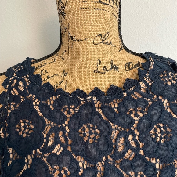 City Studio Dress Mini Navy Lace Tan lining Sleeveless Size 7 - Picture 6 of 12